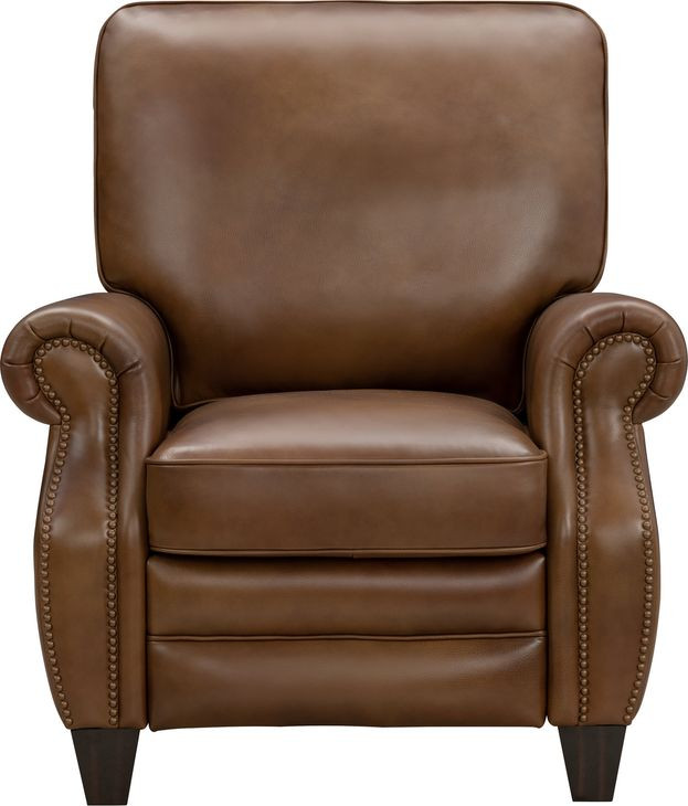 Briarwood Wenlock Tawny Leather Push Thru The Arms Recliner with Nailhead Trim