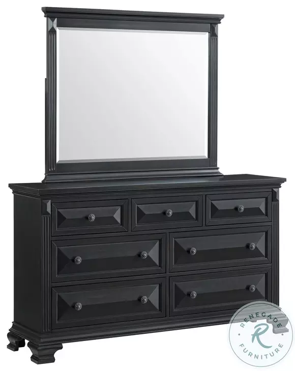 Sumner Distressed Black 7 Drawer Dresser And Mirror