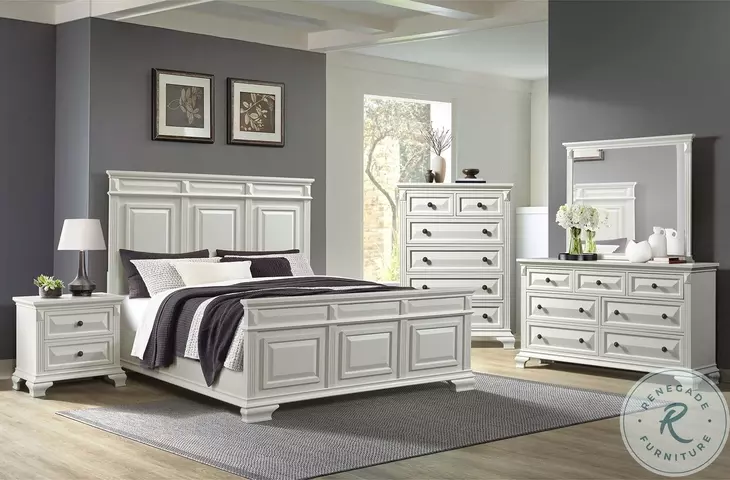 Sumner Antique White King Panel Bed