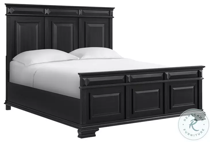 Sumner Distressed Black King Panel Bed