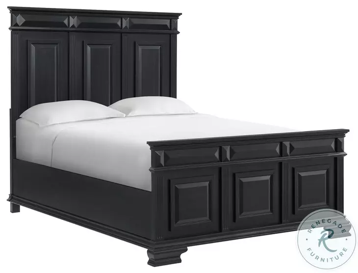Sumner Distressed Black Queen Panel Bed