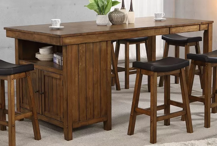 Brigantine Distressed Walnut Extendable Rectangular Counter Height Kitchen Island Set