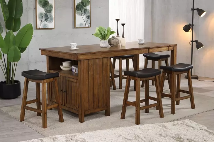 Brigantine Distressed Walnut Extendable Rectangular Counter Height Kitchen Island Set