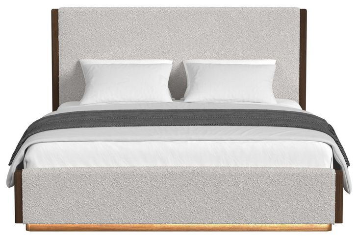 Perth Beige and Brown King Upholstered Platform Bed with LED