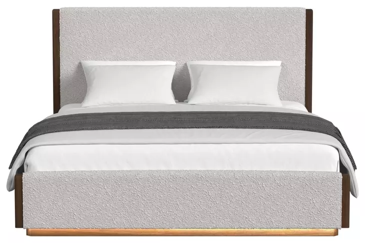 Perth Beige and Brown King Upholstered Platform Bed with LED