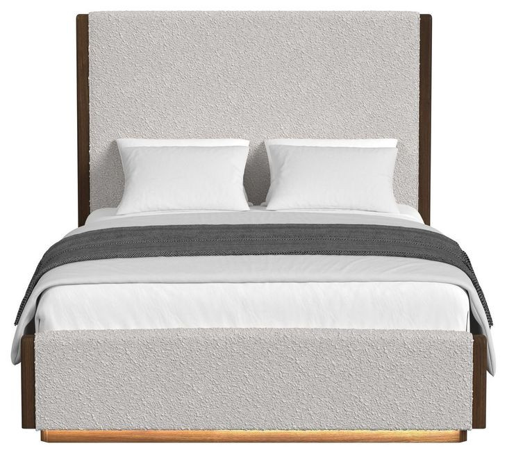 Perth Beige and Brown Queen Upholstered Platform Bed with LED