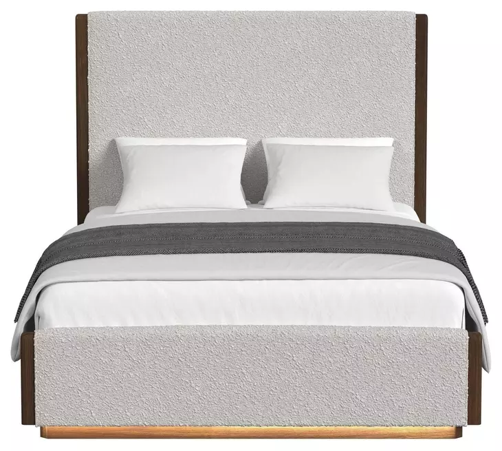 Perth Beige and Brown Queen Upholstered Platform Bed with LED