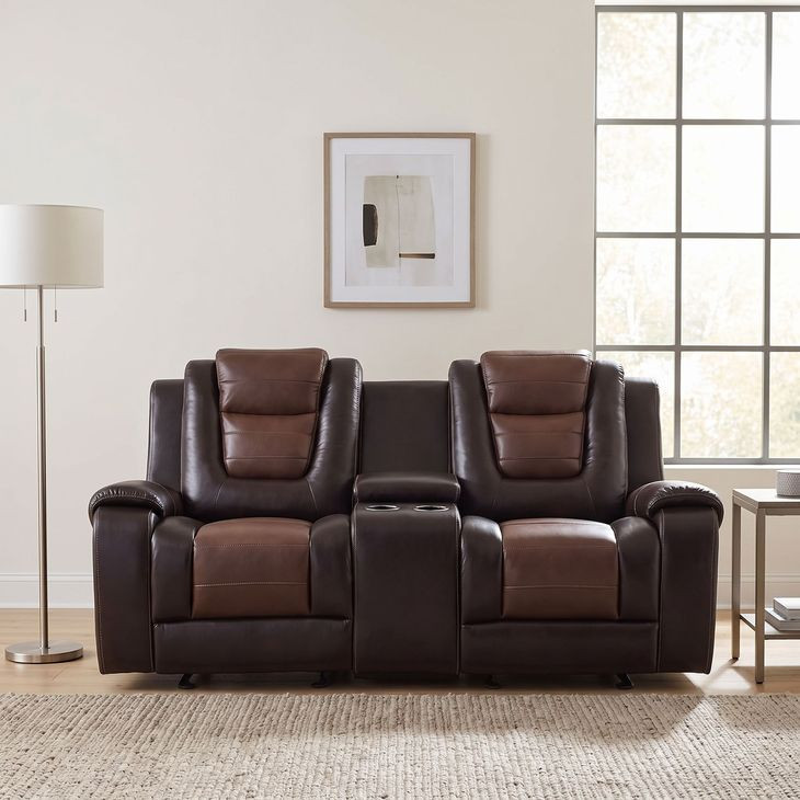 Briscoe Light And Dark Brown 76" Double Glider Reclining Console Loveseat