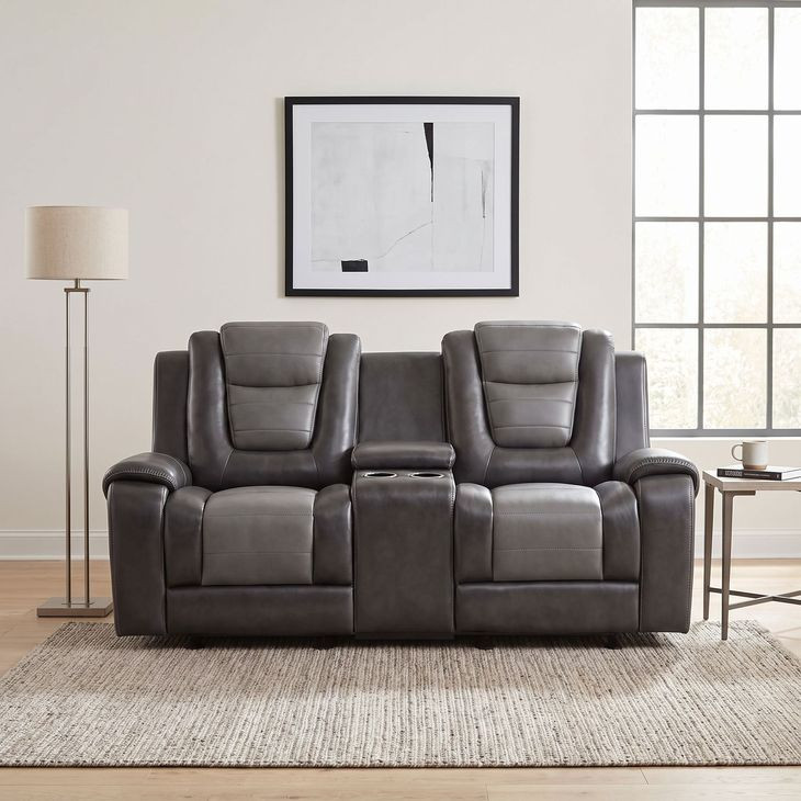 Briscoe Light And Dark Gray Double Glider Reclining Loveseat With Center Console