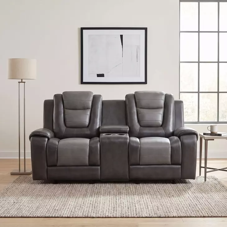 Briscoe Light And Dark Gray Double Glider Reclining Loveseat With Center Console