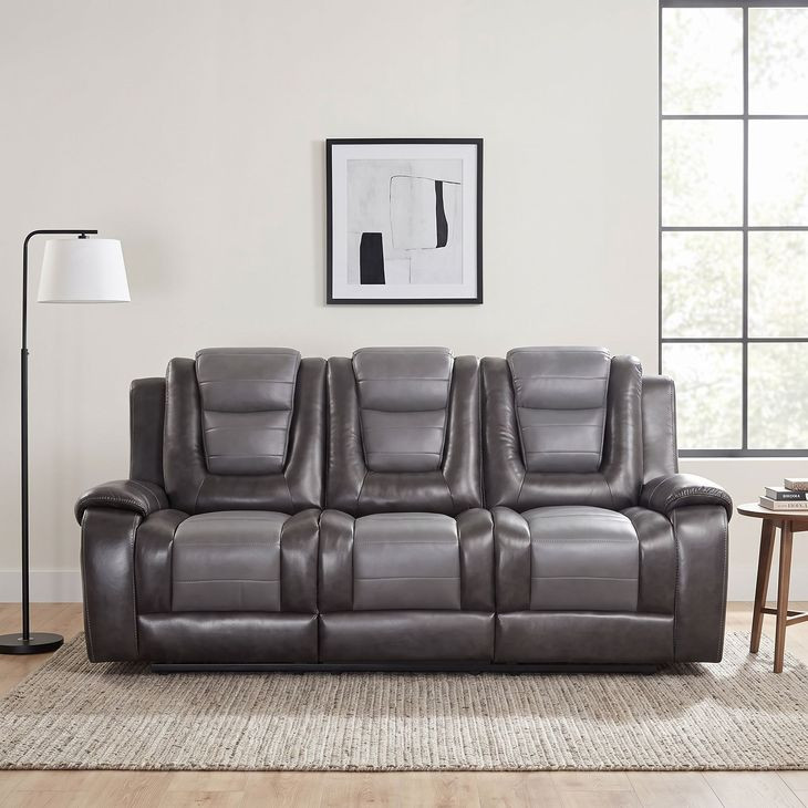 Briscoe Light And Dark Gray Double Reclining Sofa With Drop Down Cup Holders