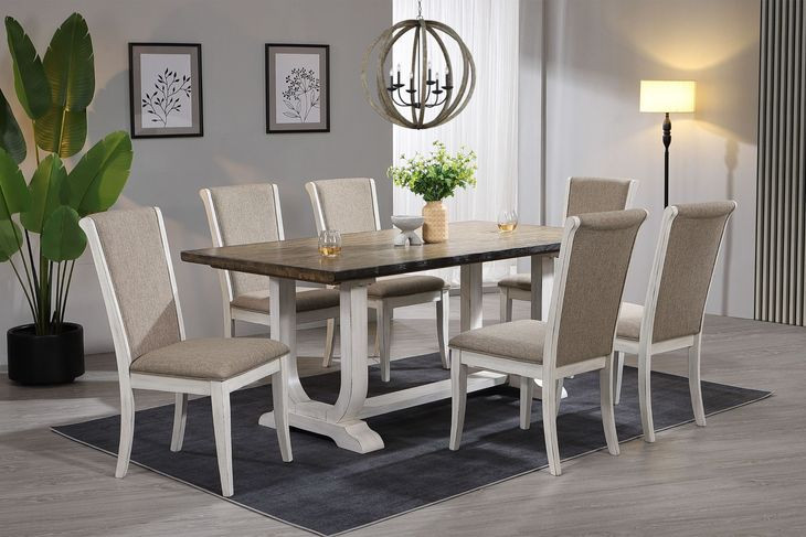 Briton Lake Rustic and White Wash 72" Rectangular Dining Table