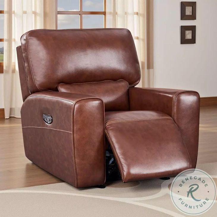 Broadway Brown Leather Glider Power Recliner with Power Headrest and USB Charging
