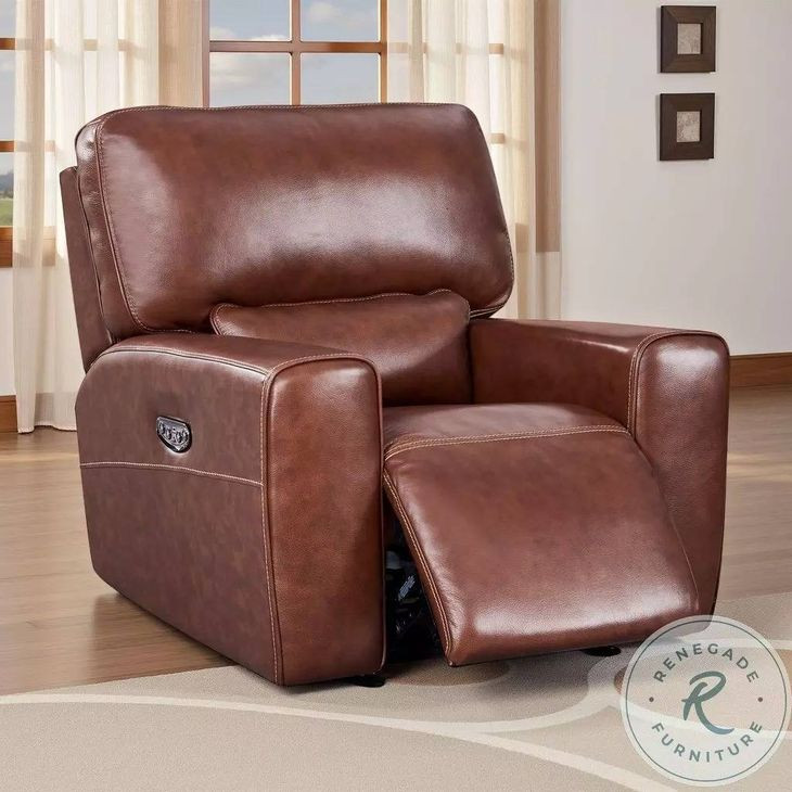 Broadway Brown Leather Glider Power Recliner with Power Headrest and USB Charging