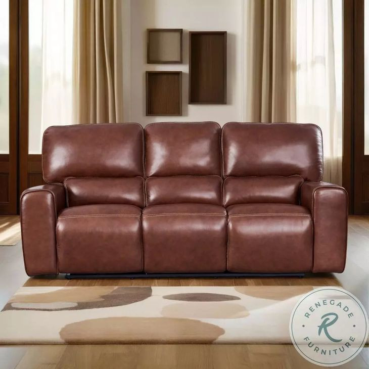 Broadway Brown Leather Lay Flat Power Reclining Living Room Set with USB Charging