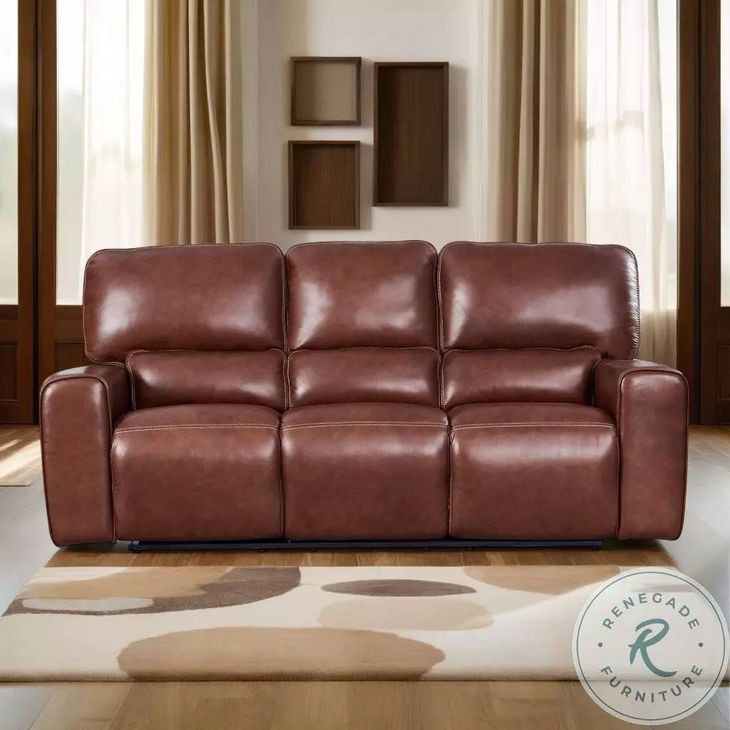 Broadway Brown Leather Lay Flat Power Reclining Living Room Set with USB Charging