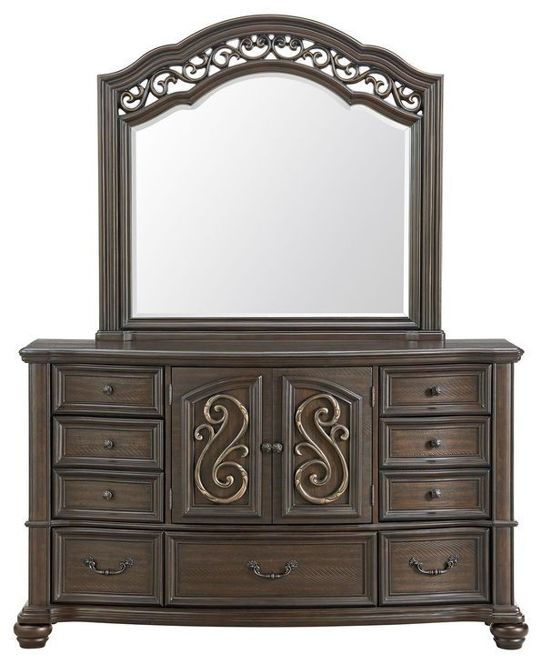 Rosalinda Mahogany 7 Drawer Dresser and Arched Mirror