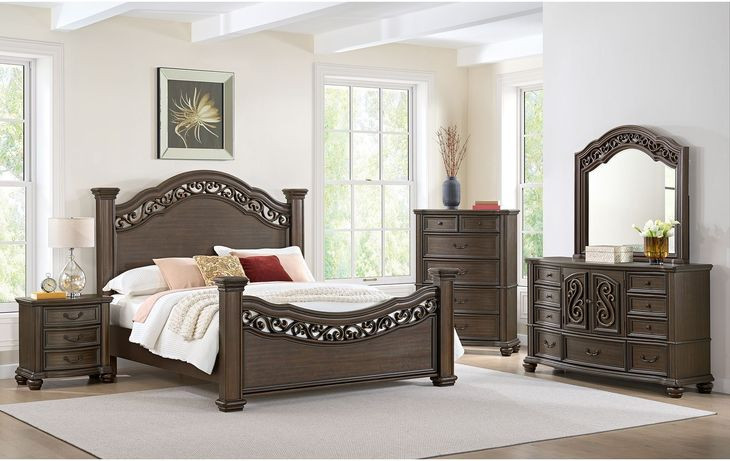 Rosalinda Mahogany 7 Drawer Dresser and Arched Mirror