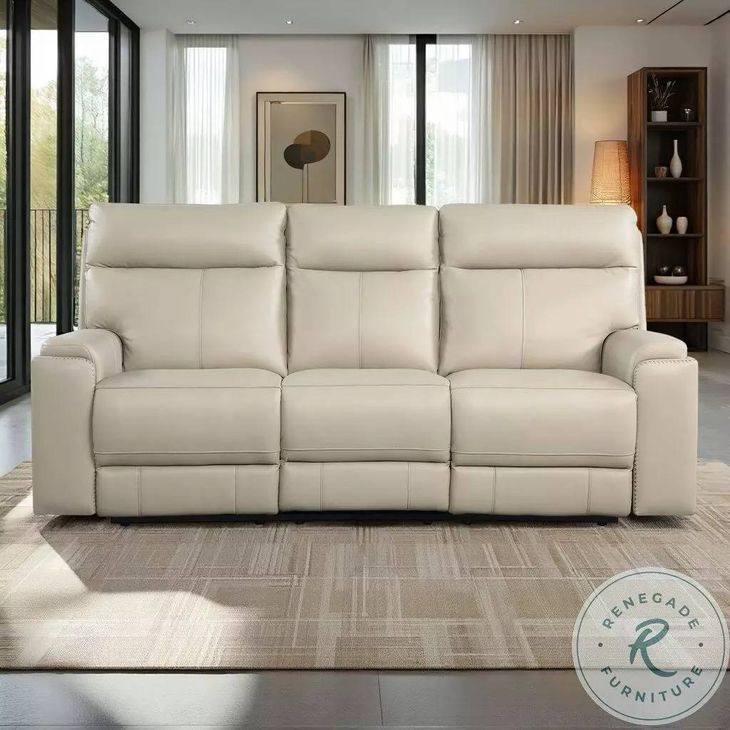 Bryant Taupe Leather 85" Lay Flat Power Reclining Sofa with Power Headrest and USB Charging