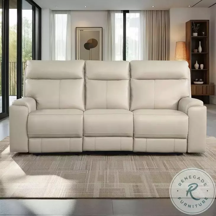 Bryluxe Taupe Leather Lay Flat Power Reclining Living Room Set with USB Charging
