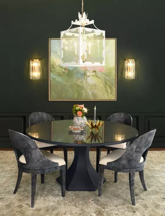 Bryce Navy 60" Round Glass Top Dining Table