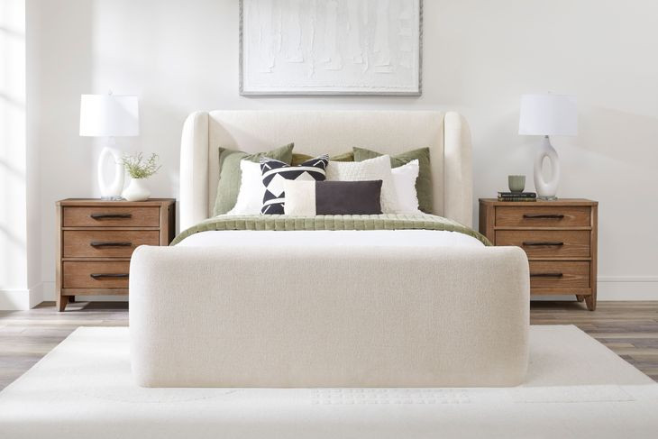 Shiloh White Mocha Performance Fabric Queen Upholstered Platform Bed
