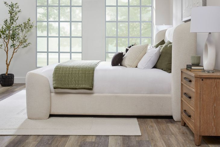 Shiloh White Mocha Performance Fabric Queen Upholstered Platform Bed