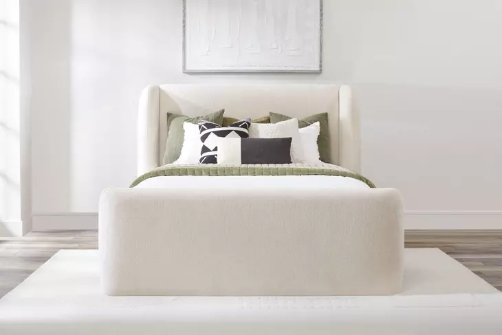 Shiloh White Mocha Performance Fabric King Upholstered Platform Bed