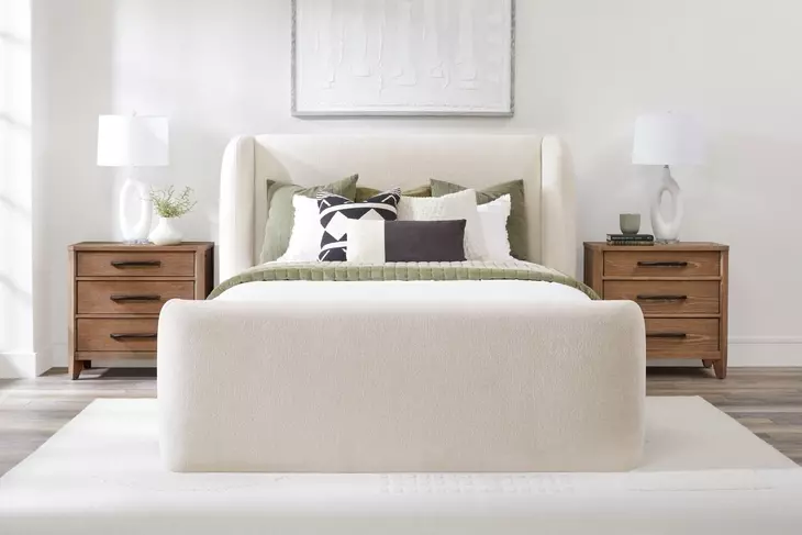 Shalom White Mocha Performance Fabric King Upholstered Platform Bed