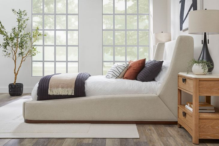 Sofia Blanched Almond Upholstered Queen Panel Bed