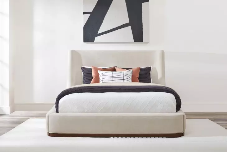 Sofia Blanched Almond Upholstered King Panel Bed