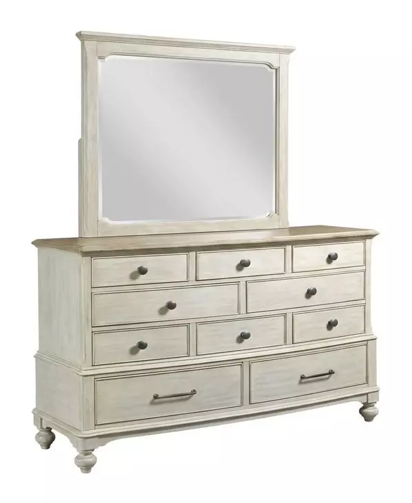 Litchfield Sunwashed and Brown 10 Drawer Cotswold Dresser with Rectangular Landscape Mirror