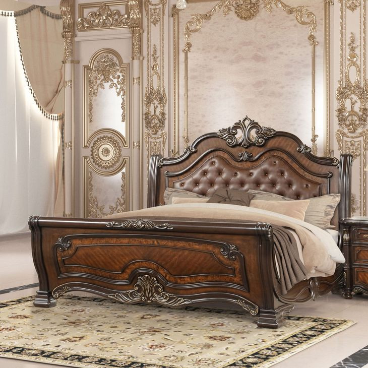 Bella Notte Brown King Upholstered Sleigh Bed with USB Charging