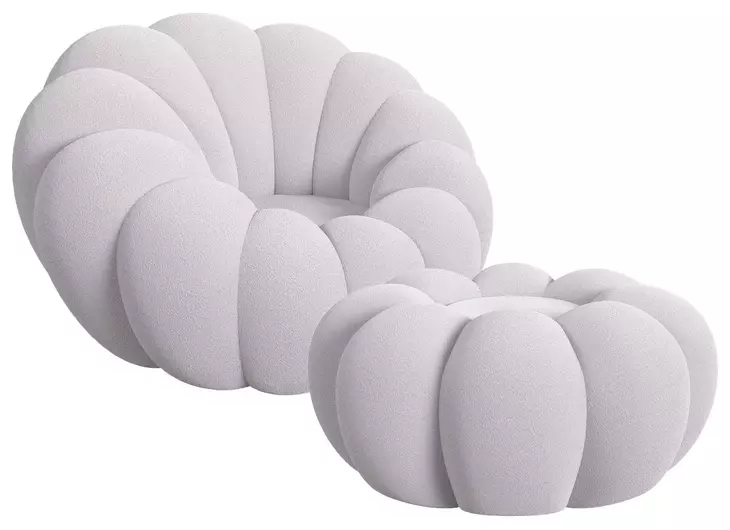 Pumpkin Gray Upholstered Swivel Chair and Round Ottoman