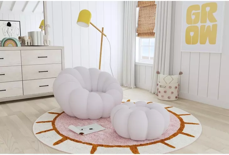Pumpkin Gray Upholstered Swivel Chair and Round Ottoman