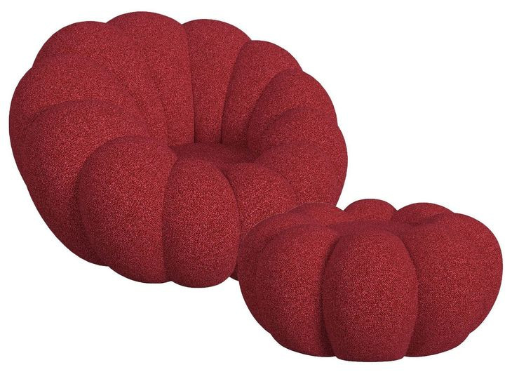 Pumpkin Red Upholstered Swivel Chair and Round Ottoman