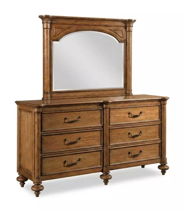 Ashbourne Cognac 6 Drawer Mayview Dresser with Rectangular Mirror