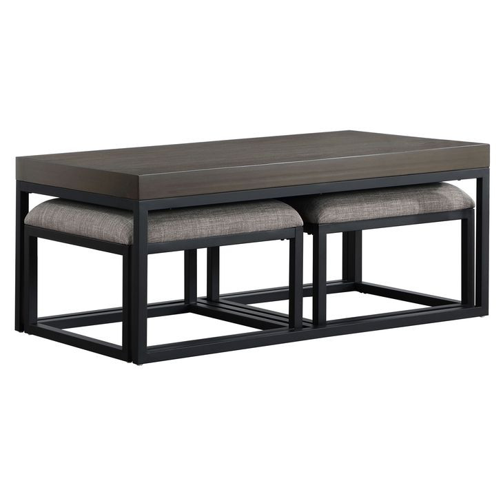 Yukon Brown Rectangular Nesting Coffee Table with 2 Stools