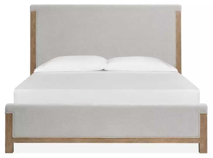 Plum Creek Sierra Brown and Elite Dove Queen Upholstered Panel Bed
