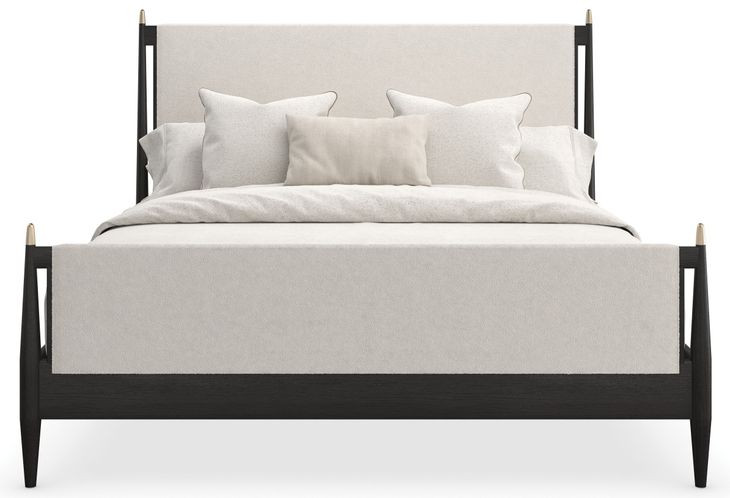 Rhythm Ivory and Black Stained Ash Performance Fabric King Upholstered Panel Bed