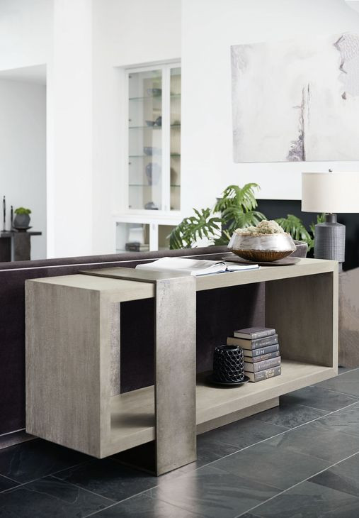 Linea Cerused Greige And Textured Graphite Metal Console Table