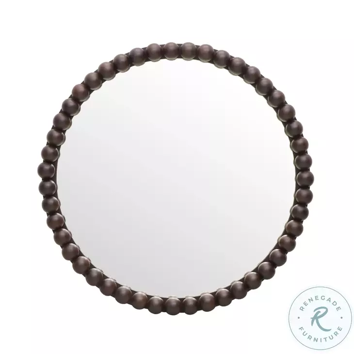 Baria Walnut Finish Round Wall Mirror