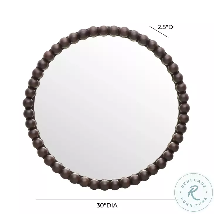 Baria Walnut Finish Round Wall Mirror