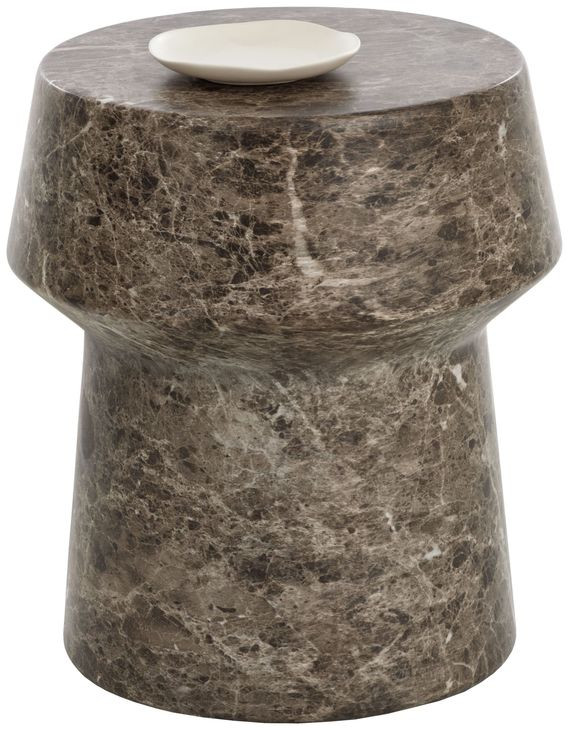 Delaina Dark Emperador Round Concrete Top Outdoor End Table