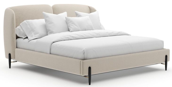 Madera Beige and Modern Walnut King Upholstered Panel Bed