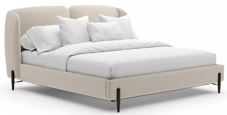 Madera Beige and Modern Walnut King Upholstered Panel Bed