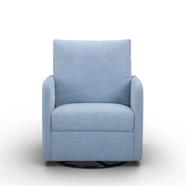 Nancy Chambray Blue Upholstered Swivel Glider Rocker Nursing Chair