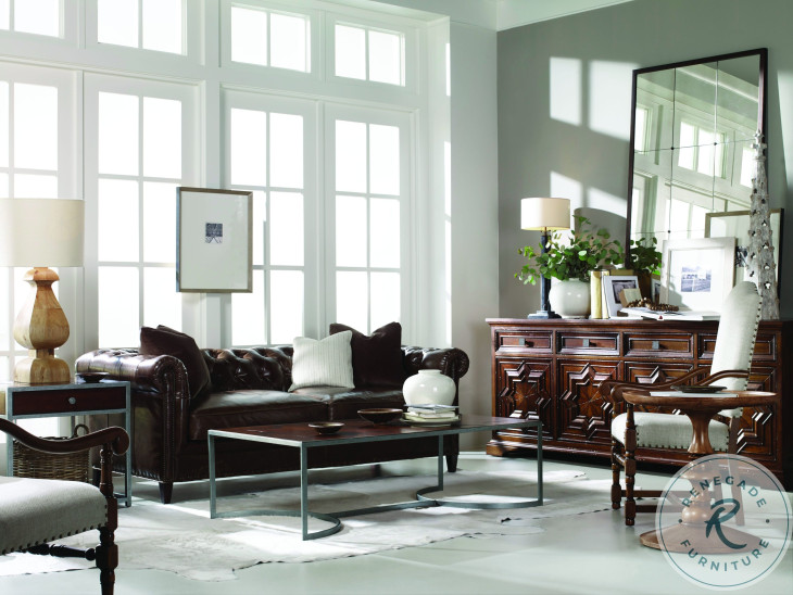Sorenson Brown Aniline Leather 89" Tufted Sofa