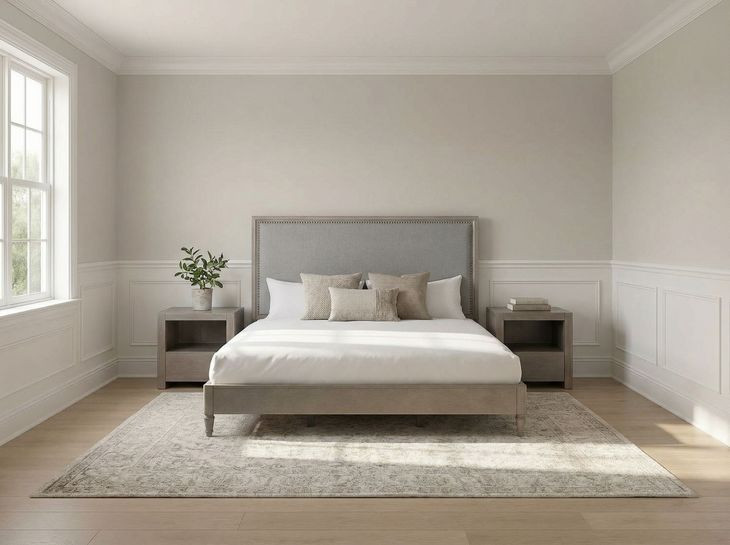 Zest Gray and Brown Queen Upholstered Panel Bed with Nailhead Trim