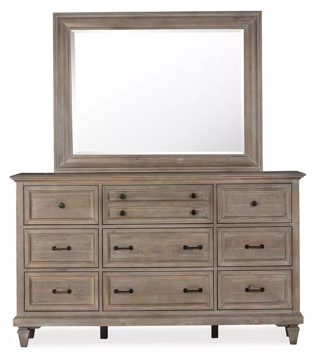Lancaster Dovetail Gray 9 Drawer Dresser with Rectangular Mirror